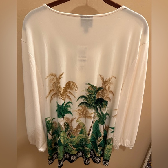 NWT JM Collection Tropical Retreat Blouse Palm Tree Print Women’s XL - Picture 6 of 11